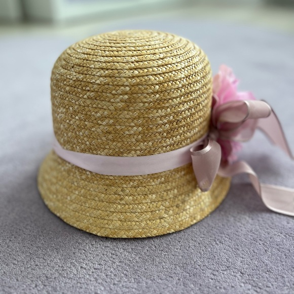 Girls Straw Hat with Flowers and ribbons. Size 52. NEW - Picture 3 of 11